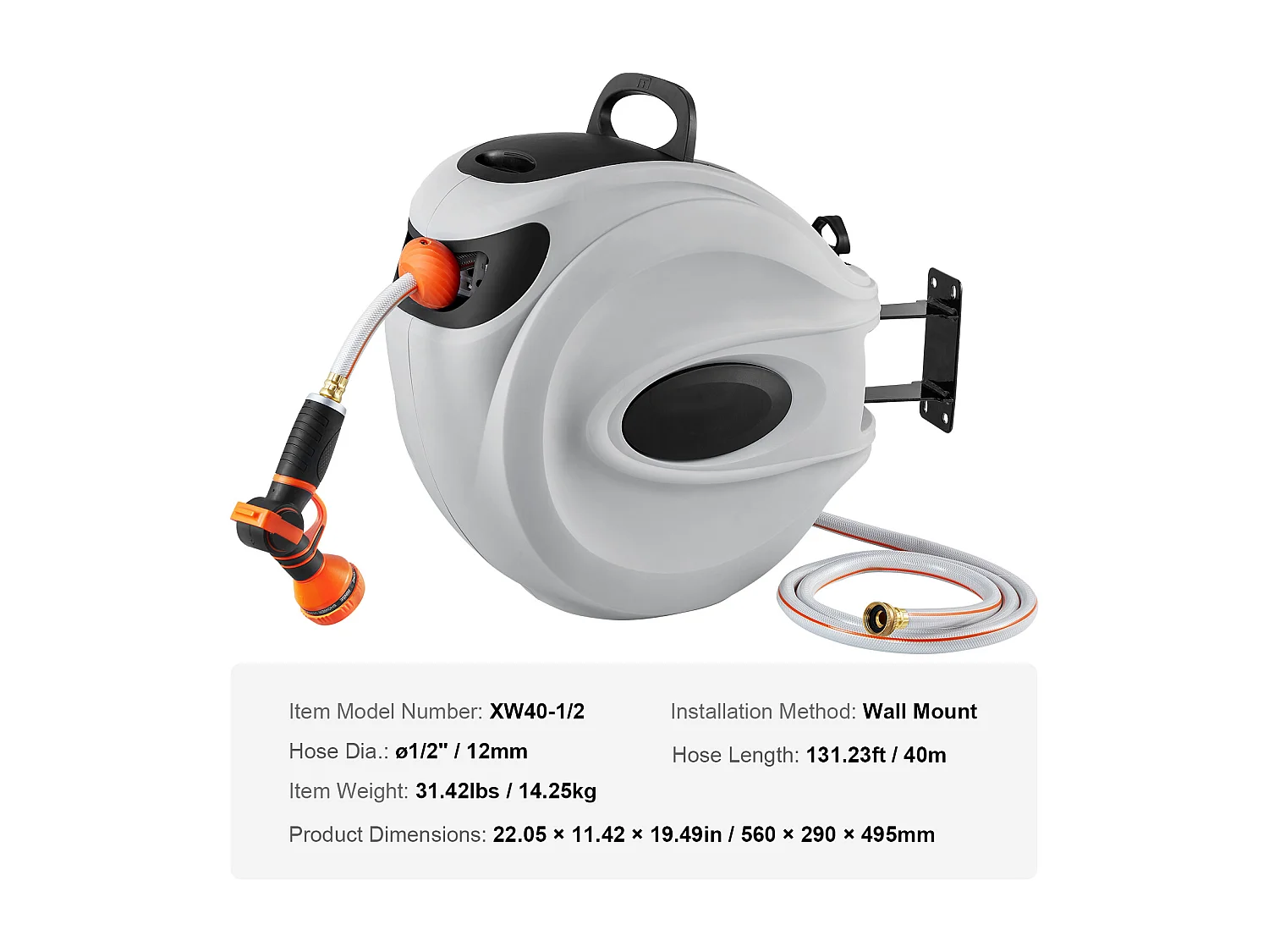 Enrouleur de Tuyau d'Arrosage Rétractable SucceBuy, 1,2 cm x 40 m, Fixé au Mur, Avec Buse 9 - Pattern, Verrouillage de Toute Longueur