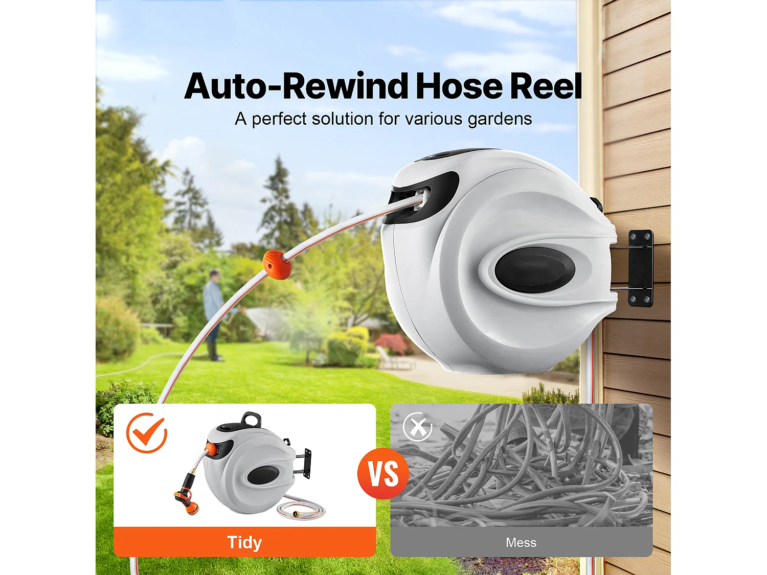 Enrouleur de Tuyau d'Arrosage Rétractable SucceBuy, 1,2 cm x 40 m, Fixé au Mur, Avec Buse 9 - Pattern, Verrouillage de Toute Longueur