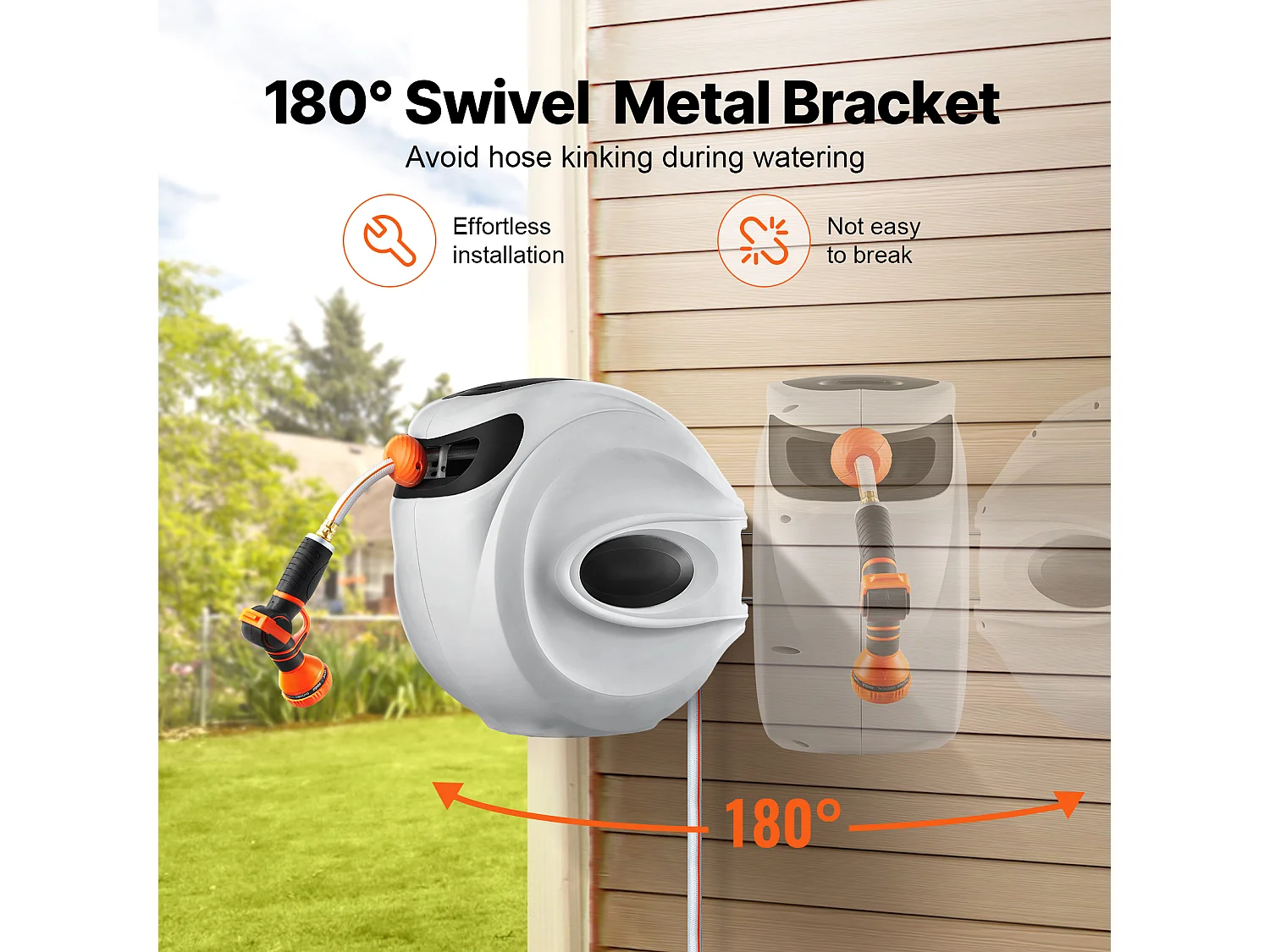 Enrouleur de Tuyau d'Arrosage Rétractable SucceBuy, 1,2 cm x 40 m, Fixé au Mur, Avec Buse 9 - Pattern, Verrouillage de Toute Longueur