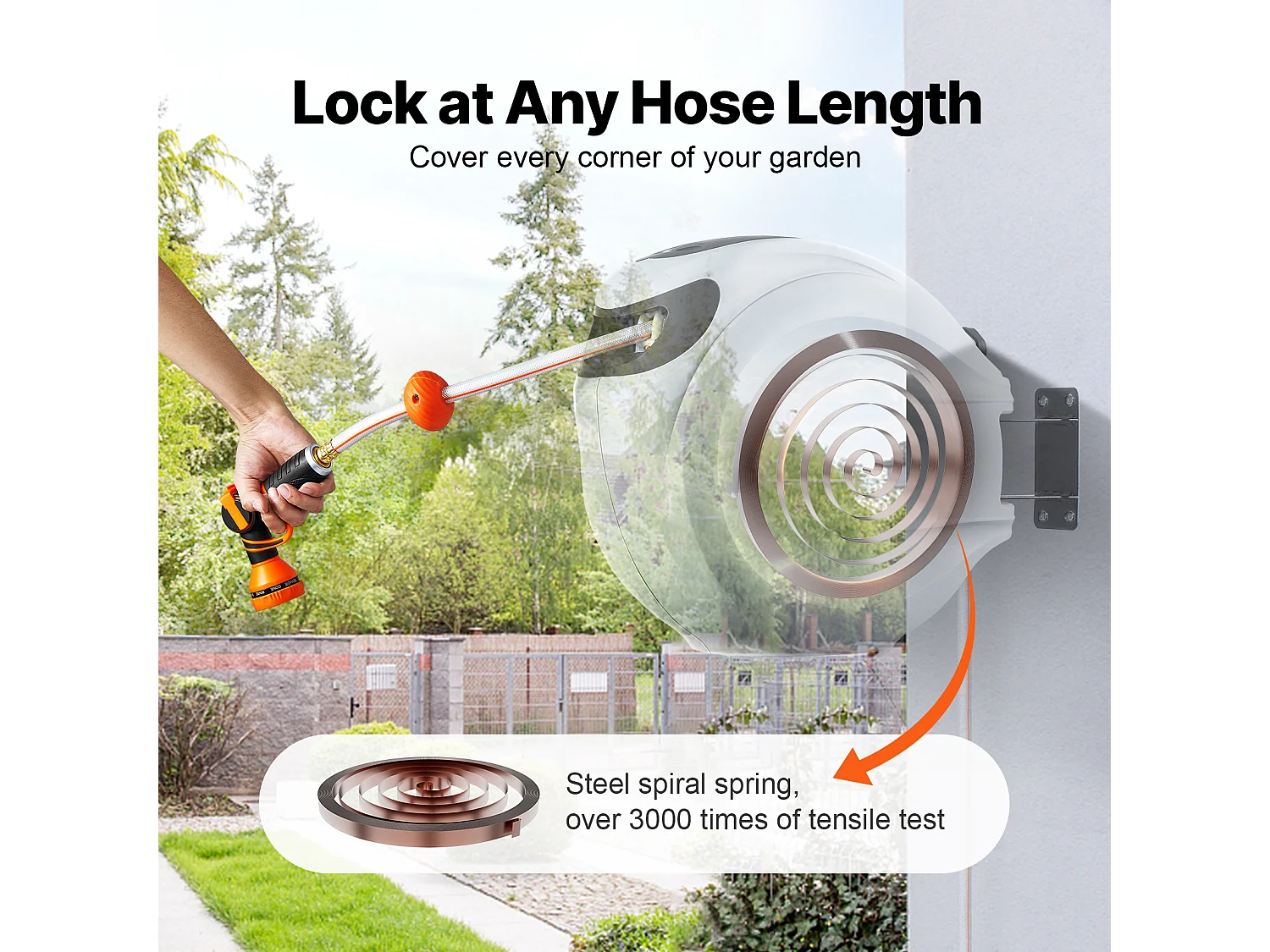Enrouleur de Tuyau d'Arrosage Rétractable SucceBuy, 1,2 cm x 40 m, Fixé au Mur, Avec Buse 9 - Pattern, Verrouillage de Toute Longueur