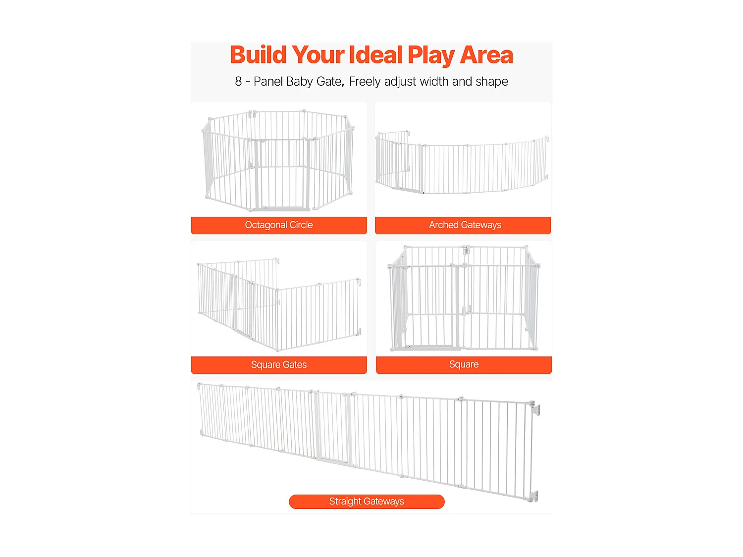 Barrière de Sécurité Animaux, SucceBuy Barrière Pliable pour Bébé et Animal de Compagnie 487,7 cm Largeur 71,1 cm Hauteur 8 Panneaux Blanche