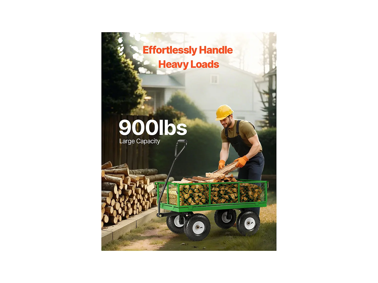 Chariot de Jardin, SucceBuy Chariot de Jardin en Acier 408,23 kg Capacité, Chariot Robustes, Pneus de 25,4 cm