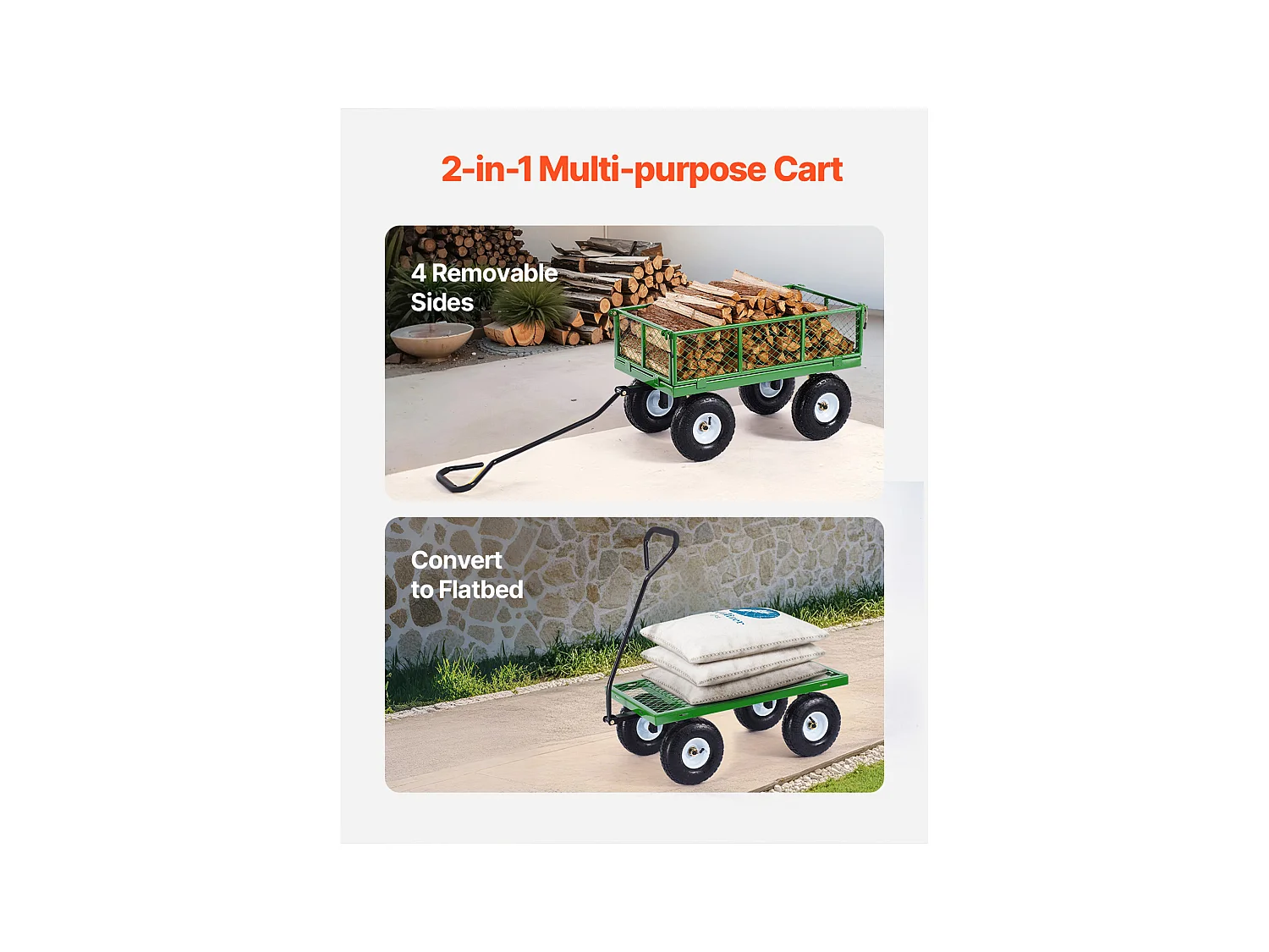 Chariot de Jardin, SucceBuy Chariot de Jardin en Acier 408,23 kg Capacité, Chariot Robustes, Pneus de 25,4 cm