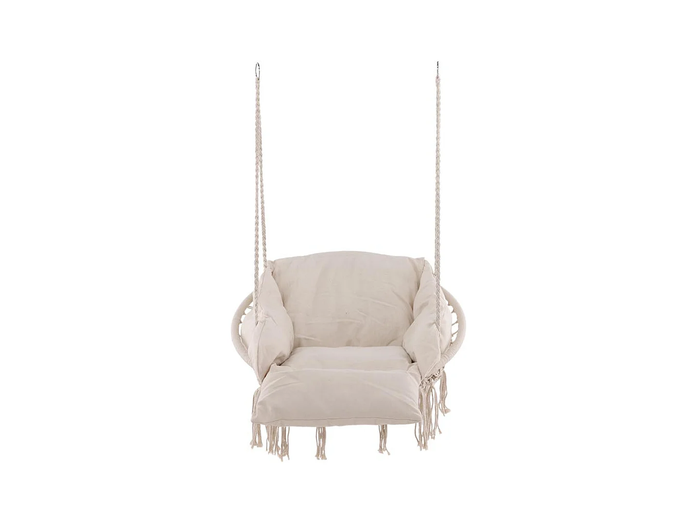 Hamtic fauteuil suspendu avec coussin blanc.