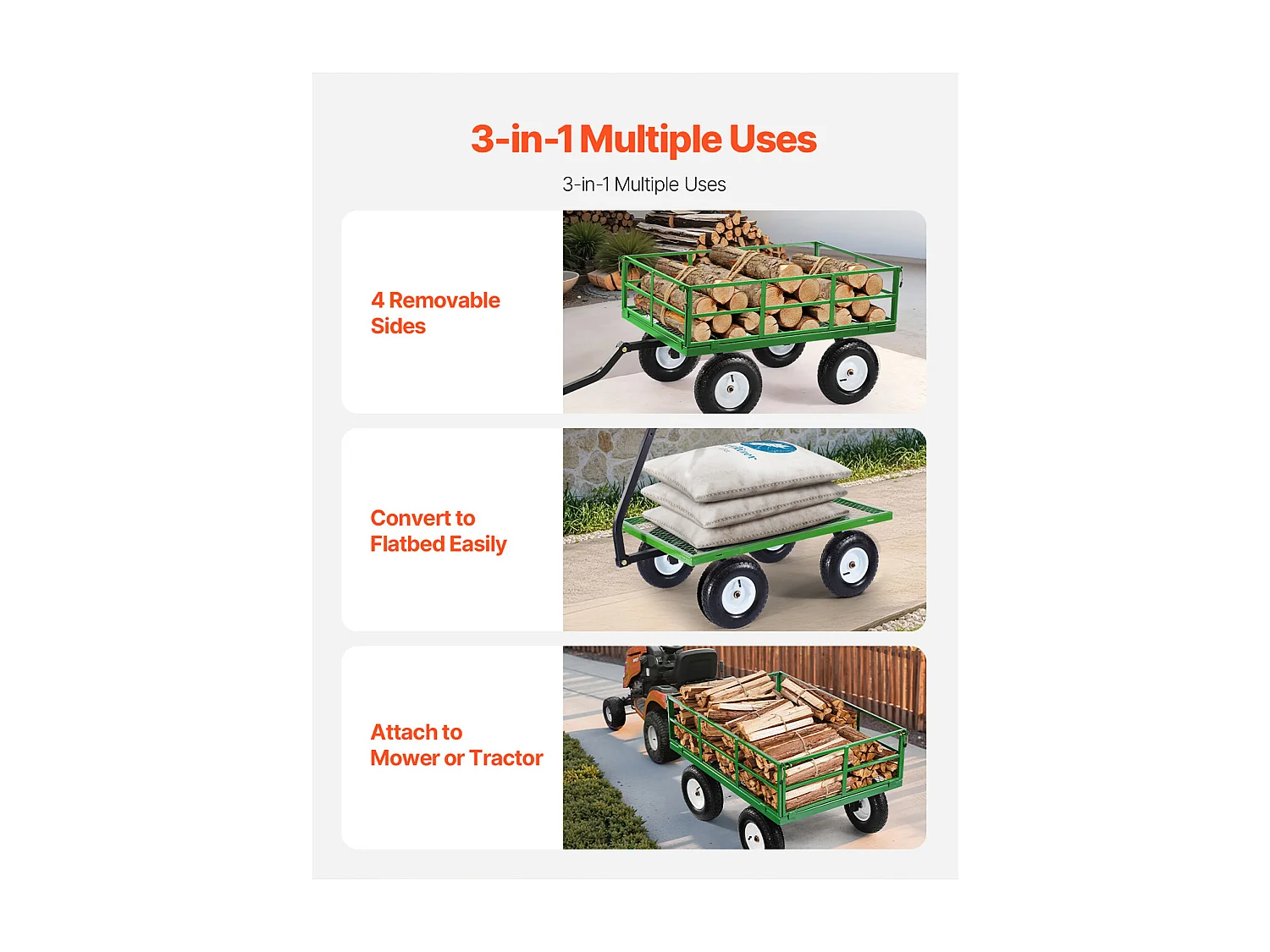 Carrito de Jardín de Acero SucceBuy, Capacidad de 544,31 kg, Resistente con Neumáticos de 33 cm