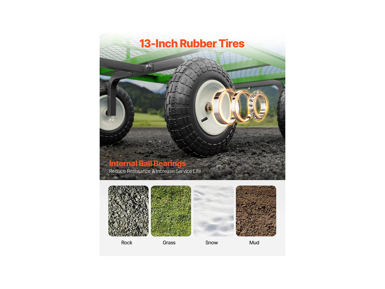 Carrito de Jardín de Acero SucceBuy, Capacidad de 544,31 kg, Resistente con Neumáticos de 33 cm