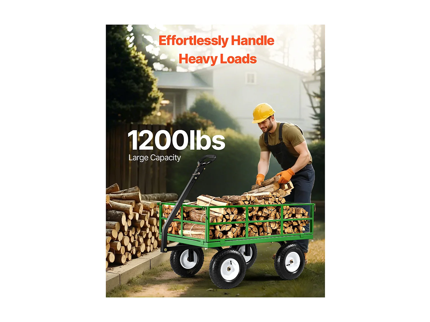 Chariot de Jardin, SucceBuy Chariot de Jardin en Acier 544,31 kg Capacité, Chariot Robustes avec Pneus de 33 cm