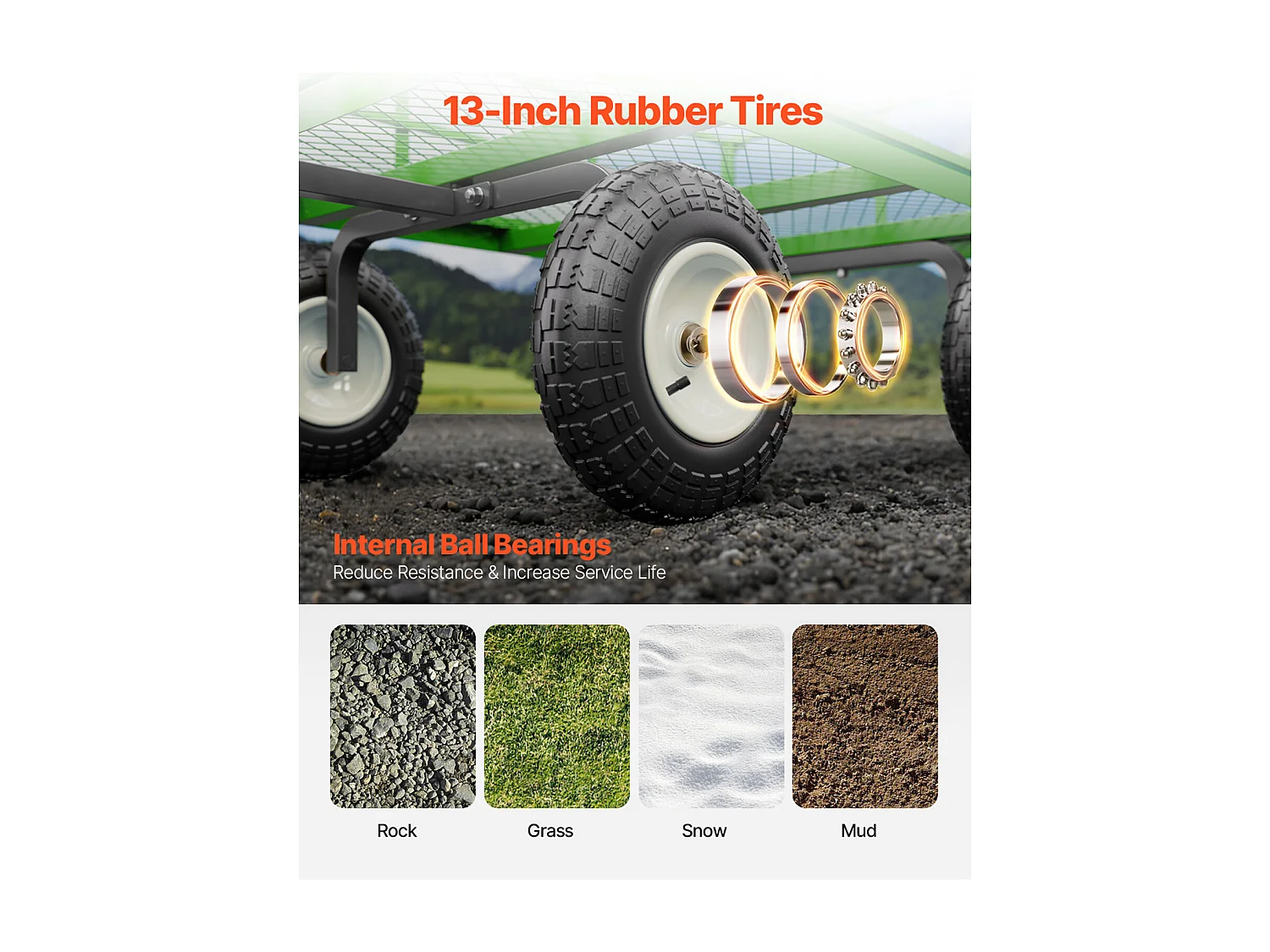 Chariot de Jardin, SucceBuy Chariot de Jardin en Acier 544,31 kg Capacité, Chariot Robustes avec Pneus de 33 cm