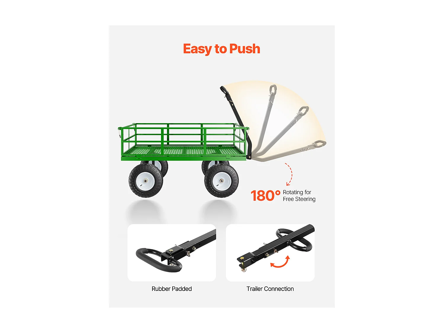 Chariot de Jardin, SucceBuy Chariot de Jardin en Acier 544,31 kg Capacité, Chariot Robustes avec Pneus de 33 cm