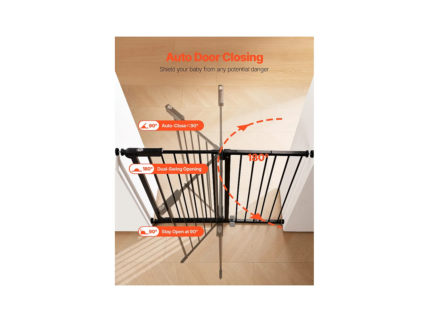 Portão de Segurança para Animais de Estimação, SucceBuy Portão de Segurança Expansível para Cães 65-101,6 x 91,4 cm Preto