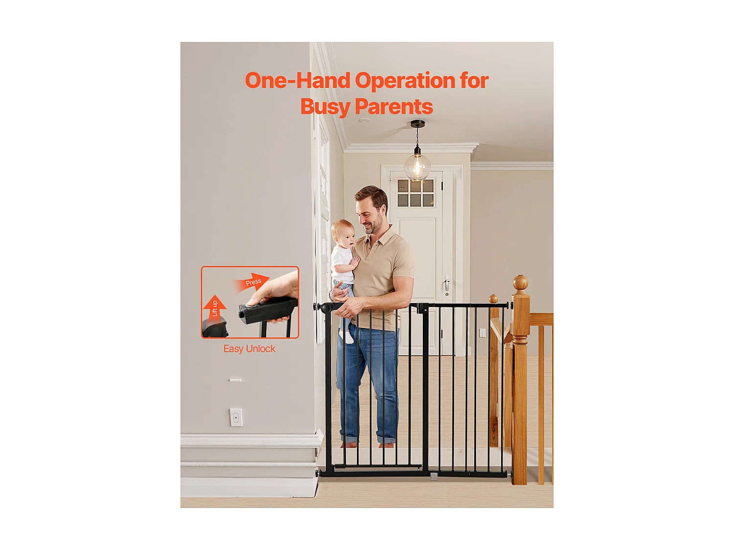 Puerta de Seguridad para Mascotas, SucceBuy Extensible 65-101,6 x 91,4 cm Color Negro