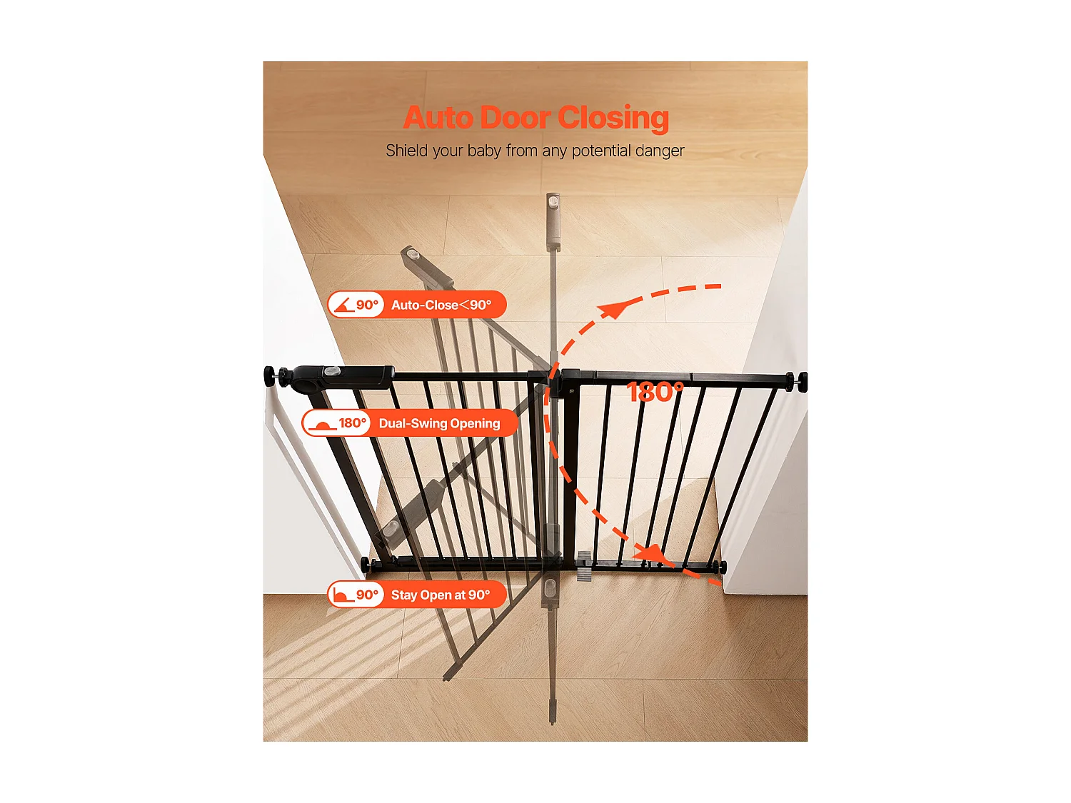 Puerta de Seguridad para Mascotas, SucceBuy Extensible 65-101,6 x 91,4 cm Color Negro