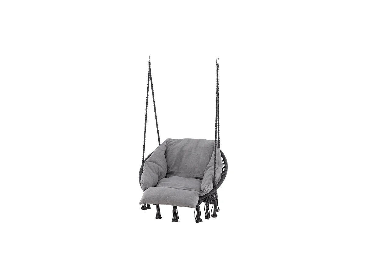 Poltrona sospesa Hamatic con cuscino grigio.