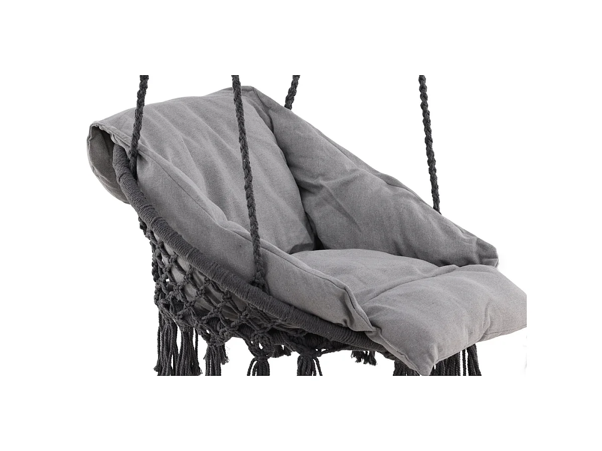 Poltrona sospesa Hamatic con cuscino grigio.