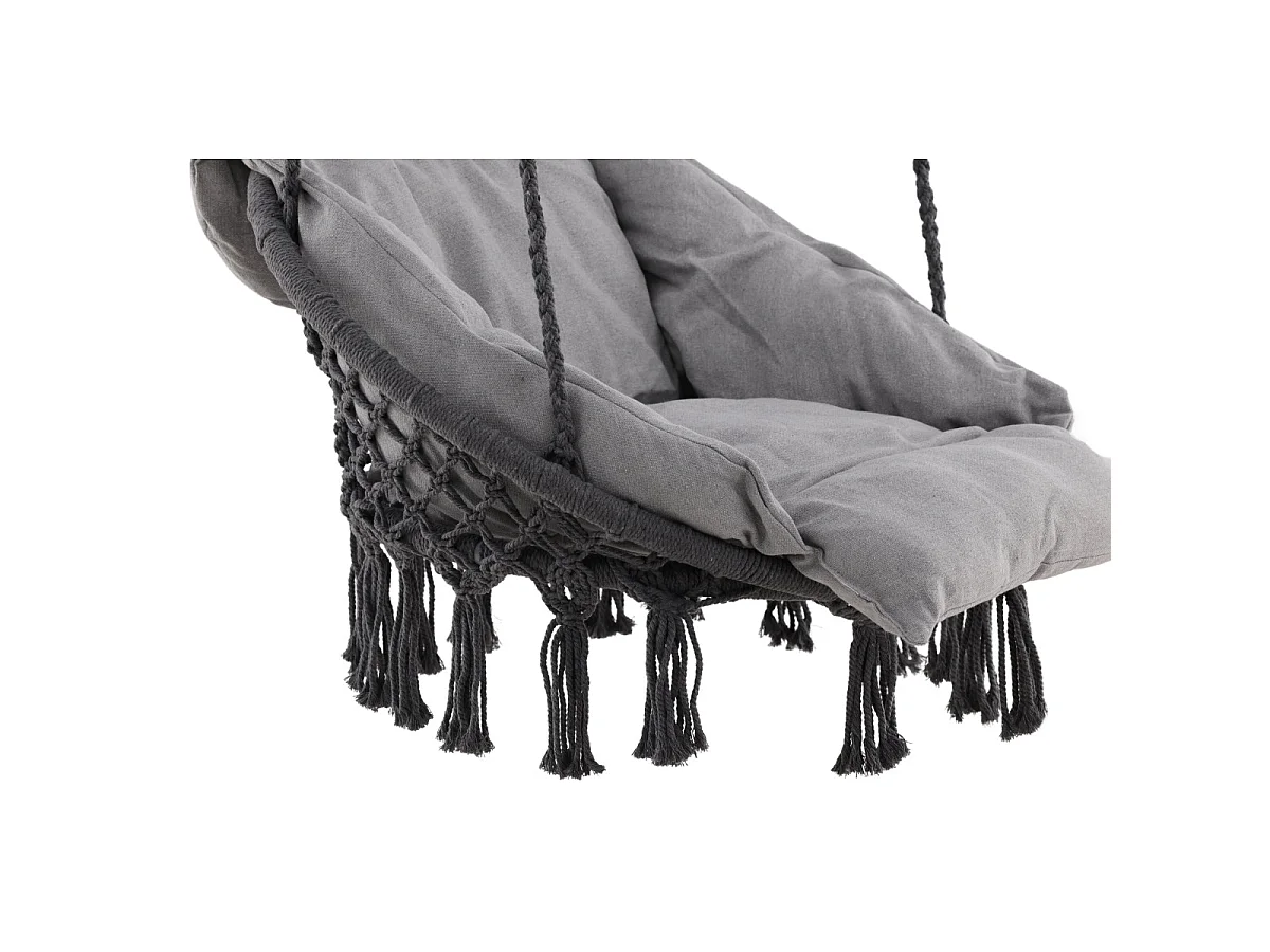 Poltrona sospesa Hamatic con cuscino grigio.