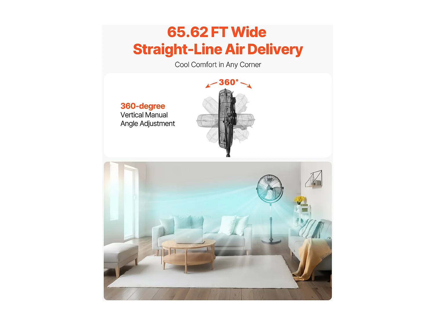 Industrie Standventilator SucceBuy , 3 Geschwindigkeiten, 56 cm, Höhenverstellbar 115-147 cm