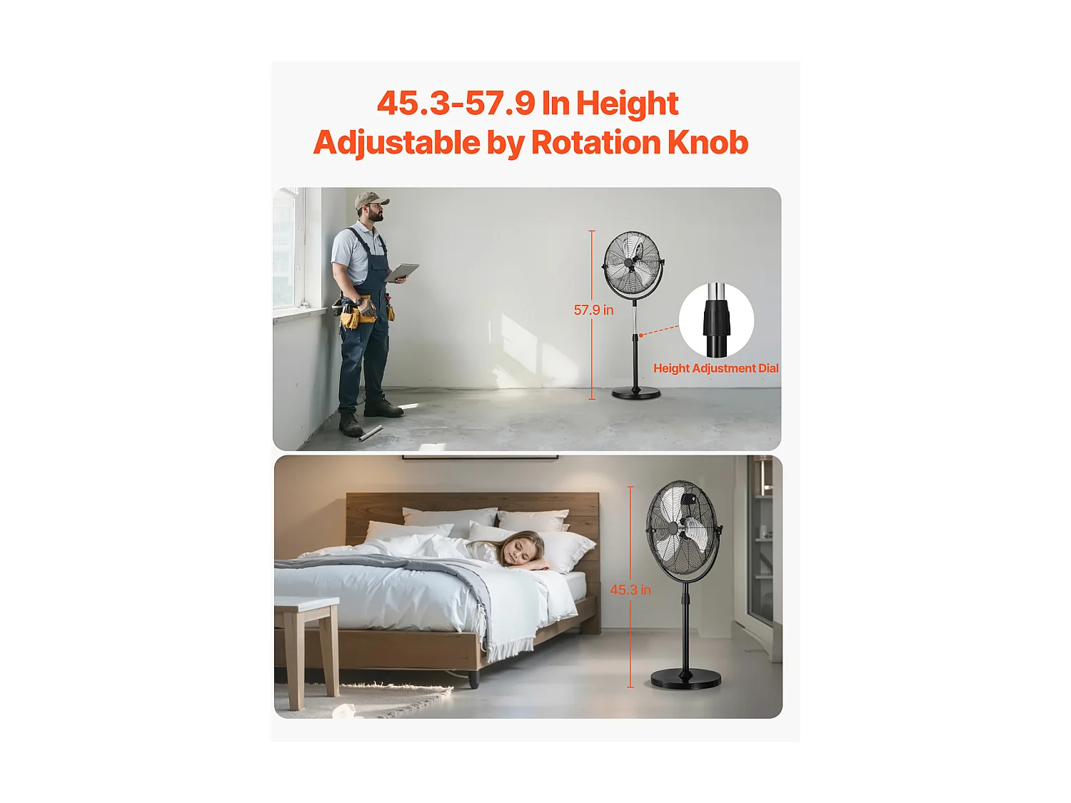 Industrie Standventilator SucceBuy , 3 Geschwindigkeiten, 56 cm, Höhenverstellbar 115-147 cm