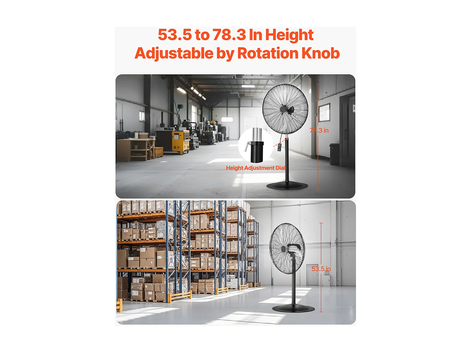 Ventilateur sur Pied Industriel SucceBuy, 3 Vitesses, 76 cm, Oscillant et Réglable en Hauteur