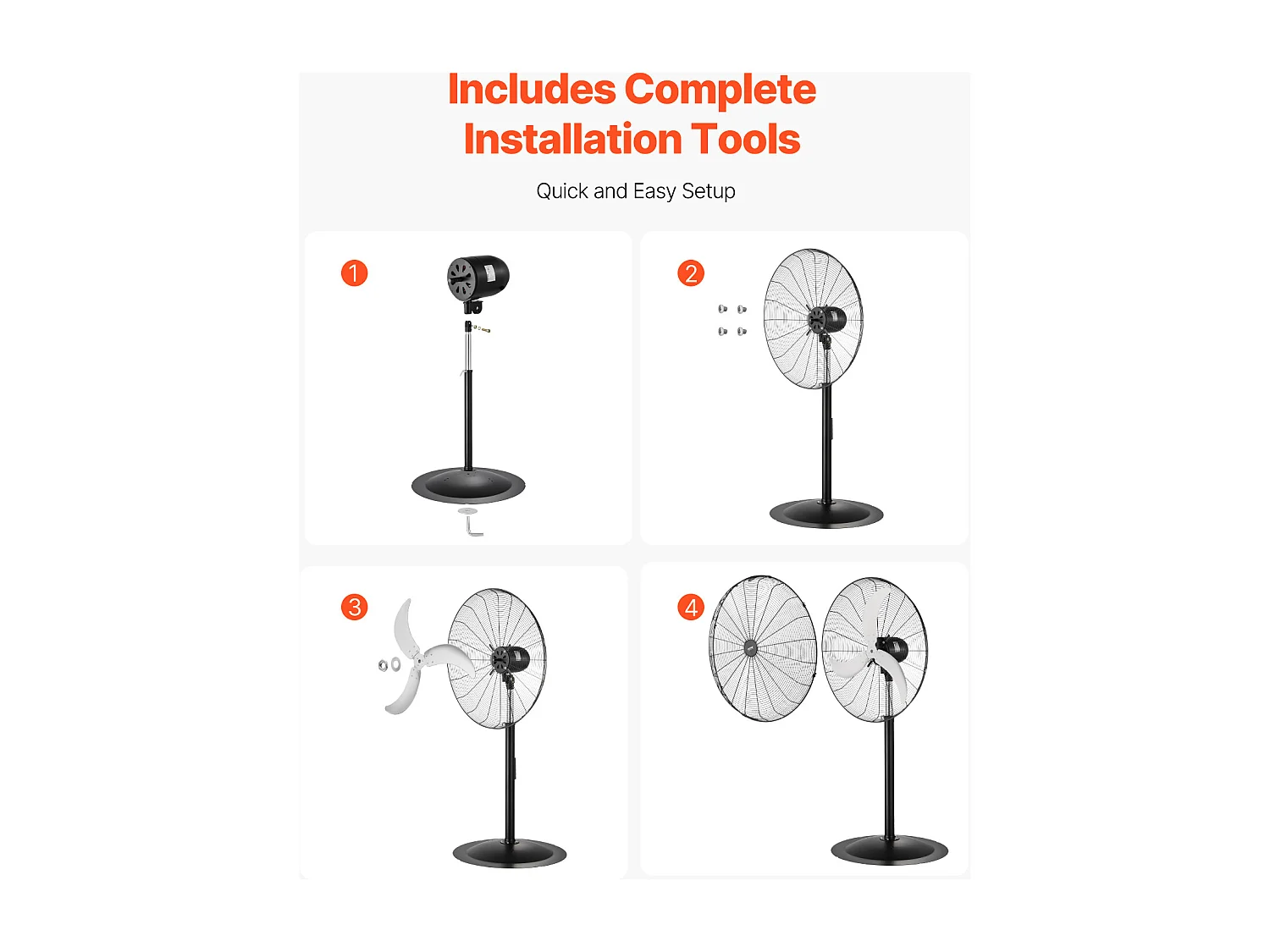 Ventilateur sur Pied Industriel SucceBuy, 3 Vitesses, 76 cm, Oscillant et Réglable en Hauteur