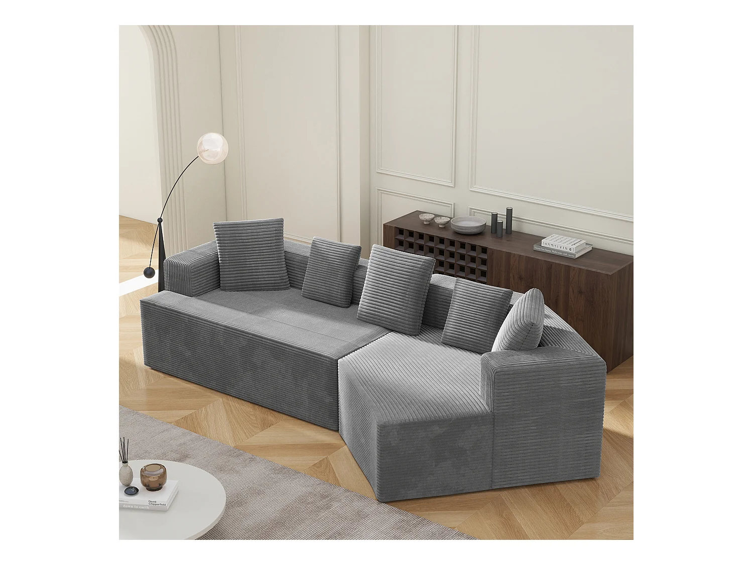 Modulares Sofa, Wolkenmuster, Cord, vollständig komprimierte Verpackung, ohne Montage, grau