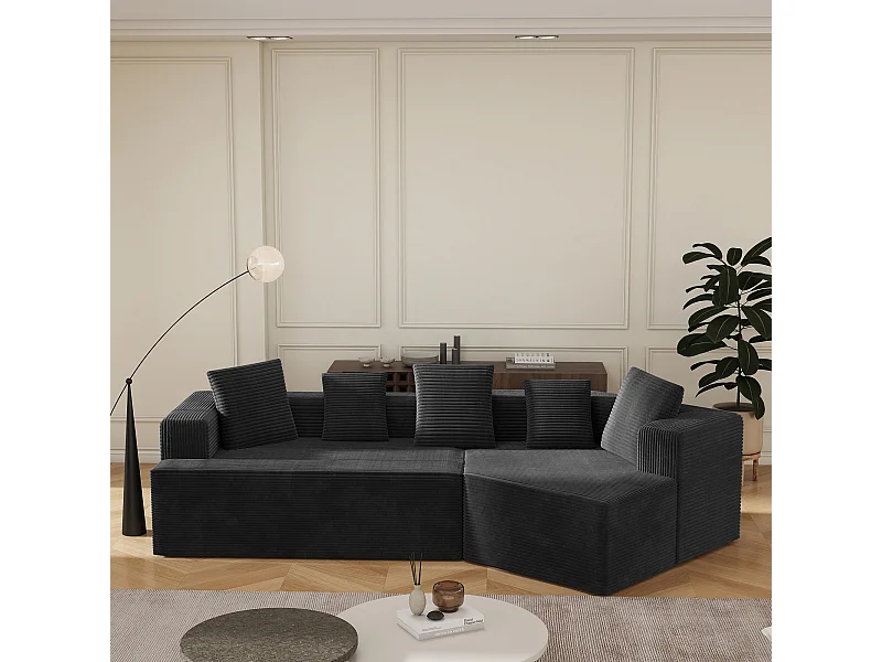 Canapé modulaire, motif nuage, tissu velours côtelé, emballage entièrement compressé, sans assemblage, noir.