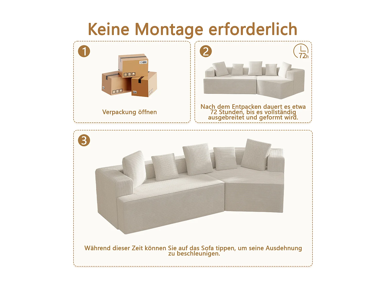 Canapé modulaire, avec motif nuage, velours côtelé, emballage entièrement compressé, sans assemblage, blanc