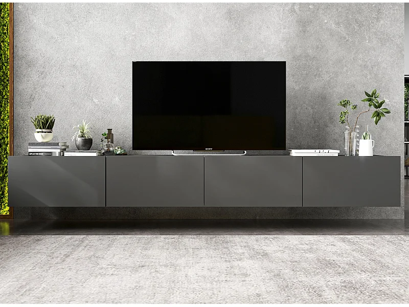 Meuble TV suspendu avec 4 portes - corps Graphite mat, façades Graphite mat - 240 cm