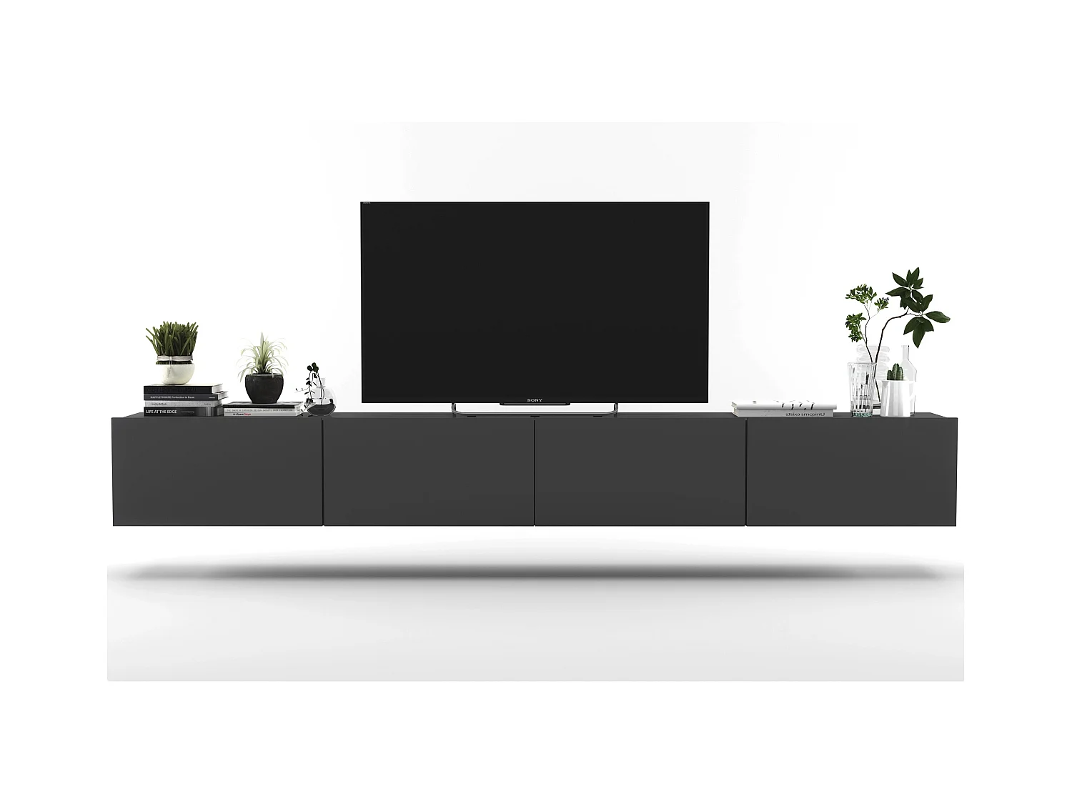 Meuble TV suspendu avec 4 portes - corps Graphite mat, façades Graphite mat - 240 cm