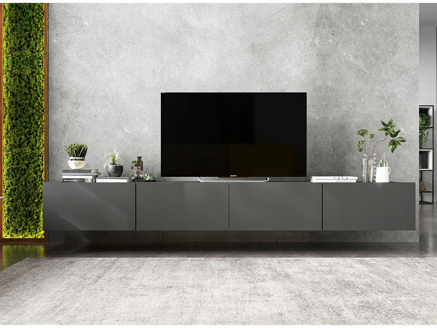 Mueble TV suspendido con 4 puertas - cuerpo Grafito mate, frentes Grafito mate - 240 cm