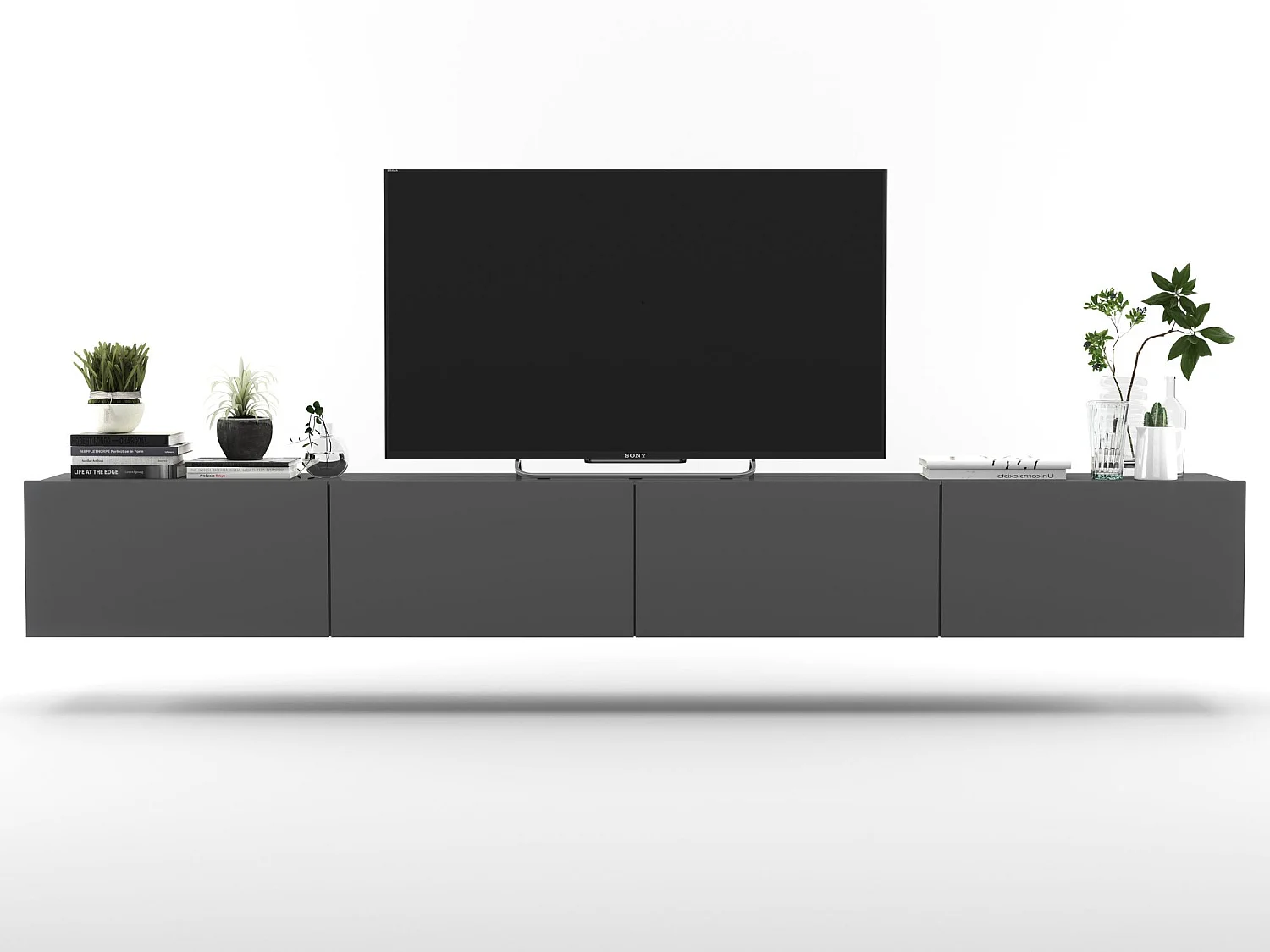Mueble TV suspendido con 4 puertas - cuerpo Grafito mate, frentes Grafito mate - 240 cm