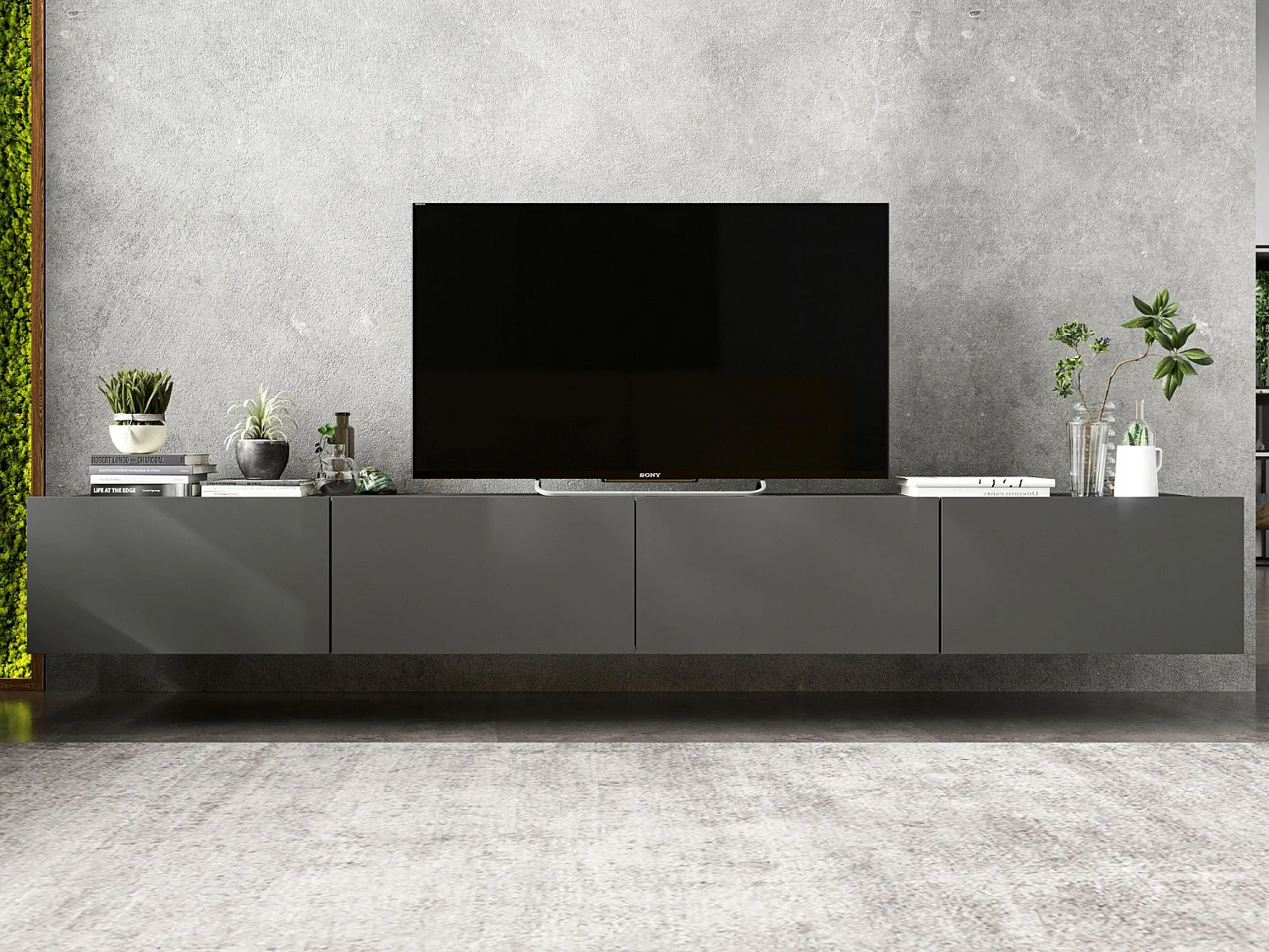Mueble TV suspendido con 4 puertas - cuerpo Grafito mate, frentes Grafito mate - 240 cm