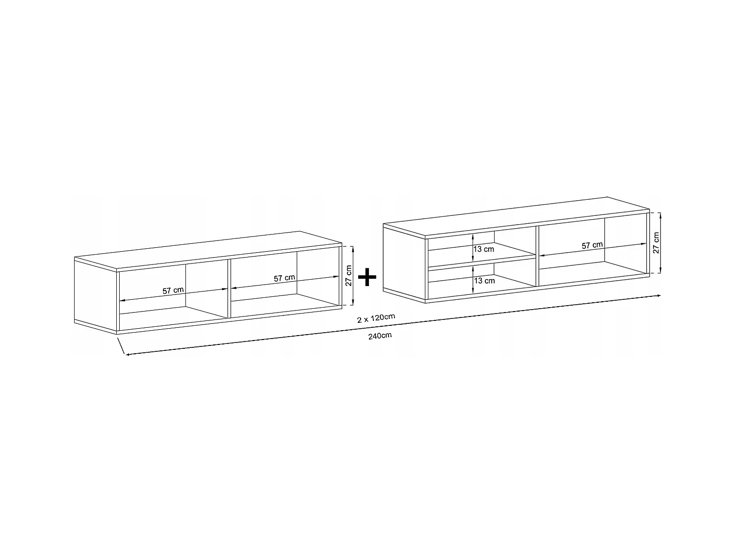 Meuble TV suspendu avec 3 portes et niche, tiroir - corps Graphite mat, façades Graphite mat - 240 cm