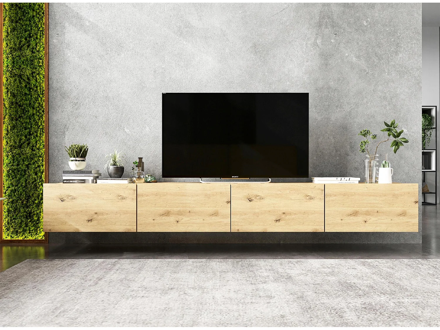 Wisząca szafka RTV z 4 drzwiami - korpus dąb artisan mat, fronty dąb artisan mat - 240 cm