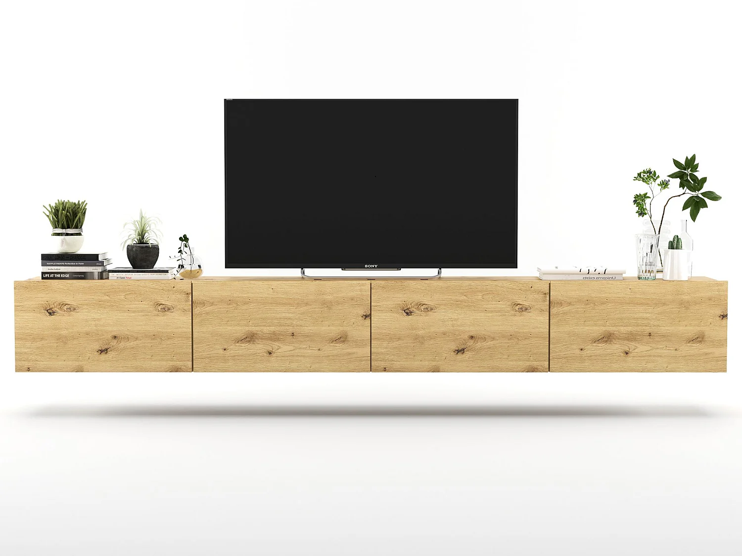 Wisząca szafka RTV z 4 drzwiami - korpus dąb artisan mat, fronty dąb artisan mat - 240 cm