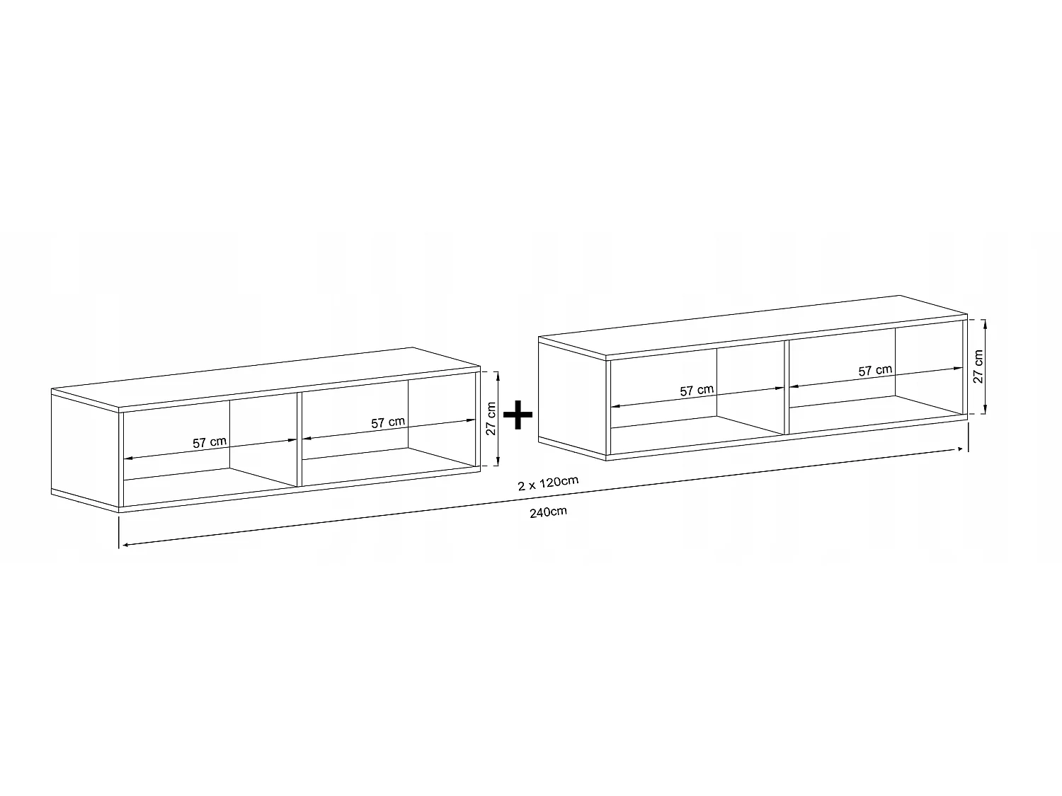 Hängendes TV-Lowboard mit 4 Türen - Korpus Weiß matt, Fronten Weiß matt - 240 cm