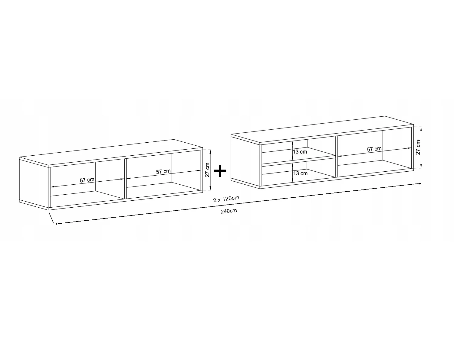 Móvel de TV suspenso com 3 portas e nicho, gaveta - estrutura branco mate, frentes branco mate - 240 cm