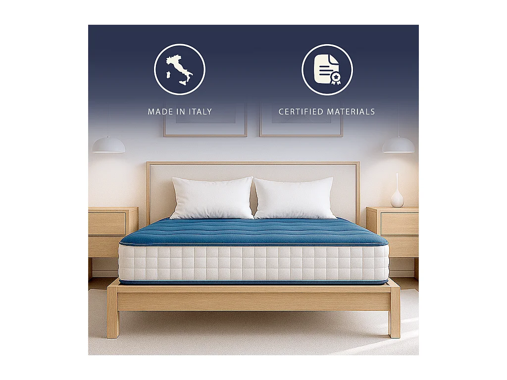 Materac francuski 140x200 cm z pianki Waterfoam | Wysokość 20 cm | Klasa 1 | Średnio twardy | Antybakteryjny | Made in Italy