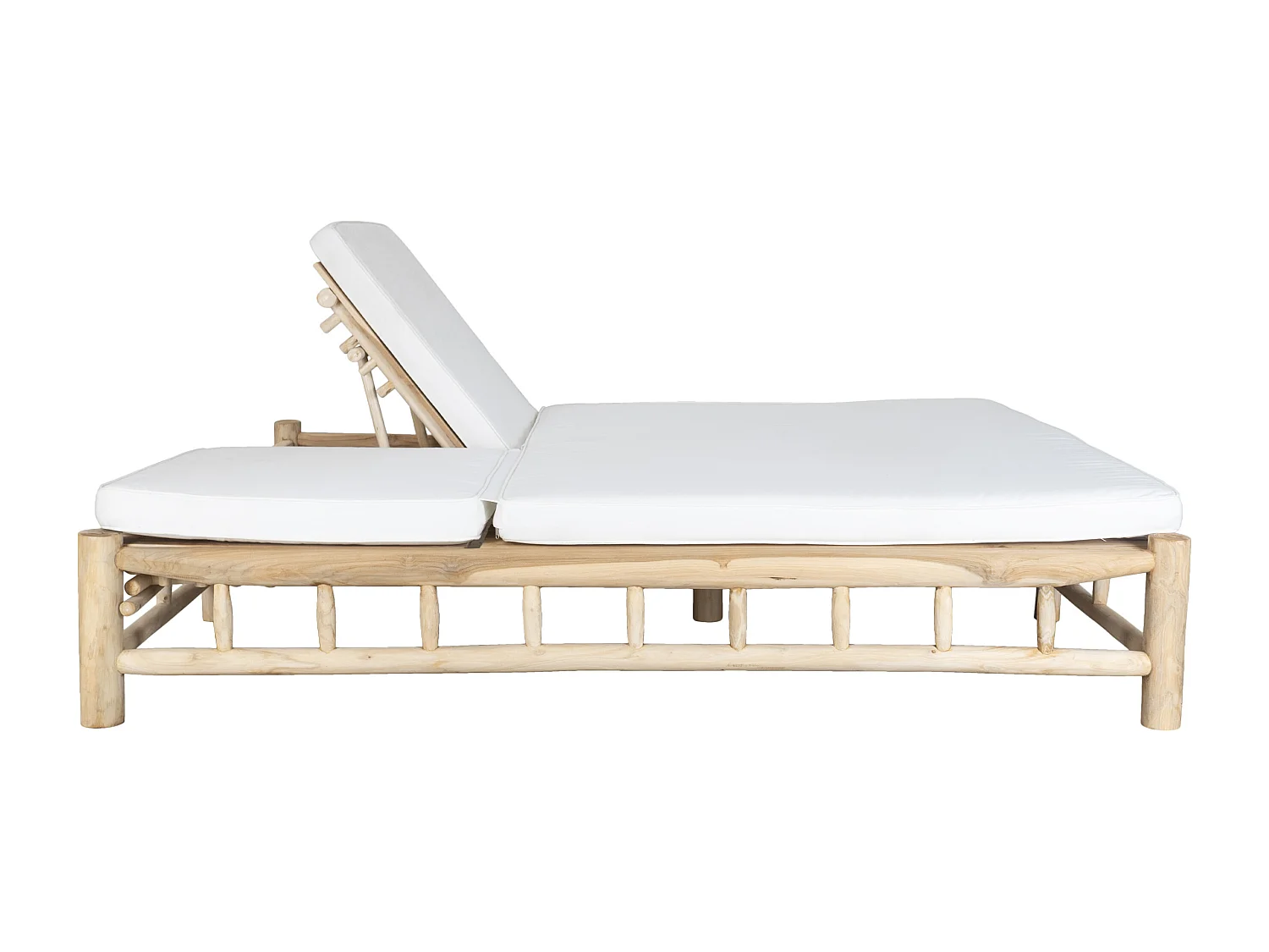 Espreguiçadeira dupla em teca com colchão - Natural claro e branco - TULUM de MYLIA