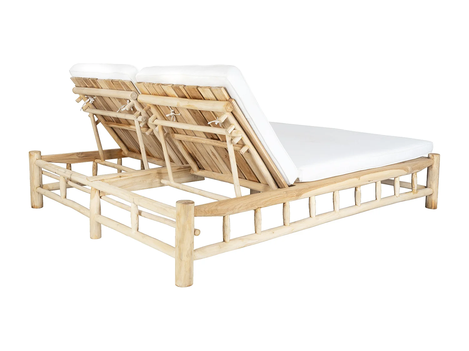 Espreguiçadeira dupla em teca com colchão - Natural claro e branco - TULUM de MYLIA
