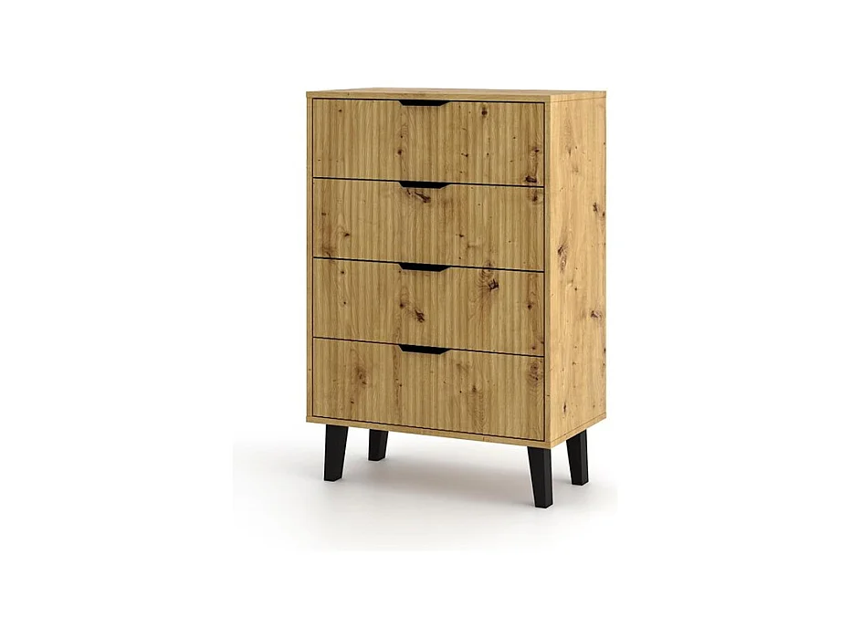 Komoda Scandi 4S Slim | Dąb Artisan | 70x39x102,5 cm |Ryflowane Fronty