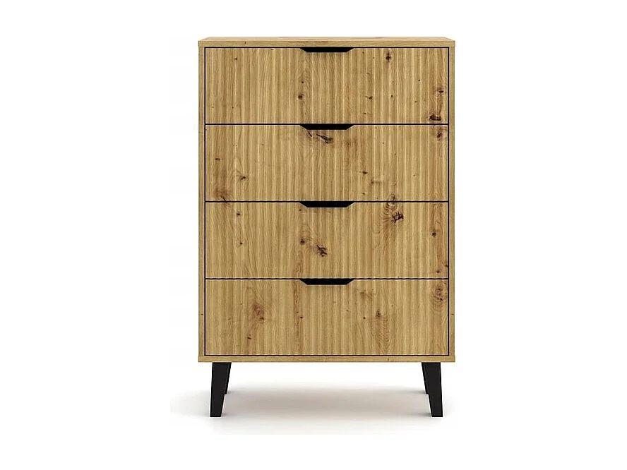 SONIA - Comò a 4 cassetti in stile scandinavo - 70x39x102,5 cm - Mobile contenitore - Rovere