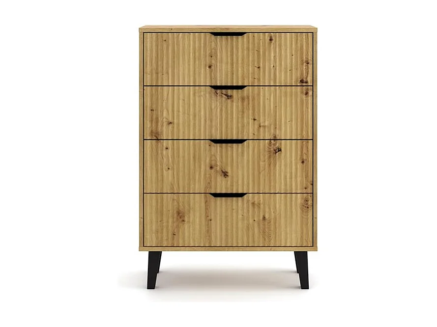 SONIA - Comò a 4 cassetti in stile scandinavo - 70x39x102,5 cm - Mobile contenitore - Rovere