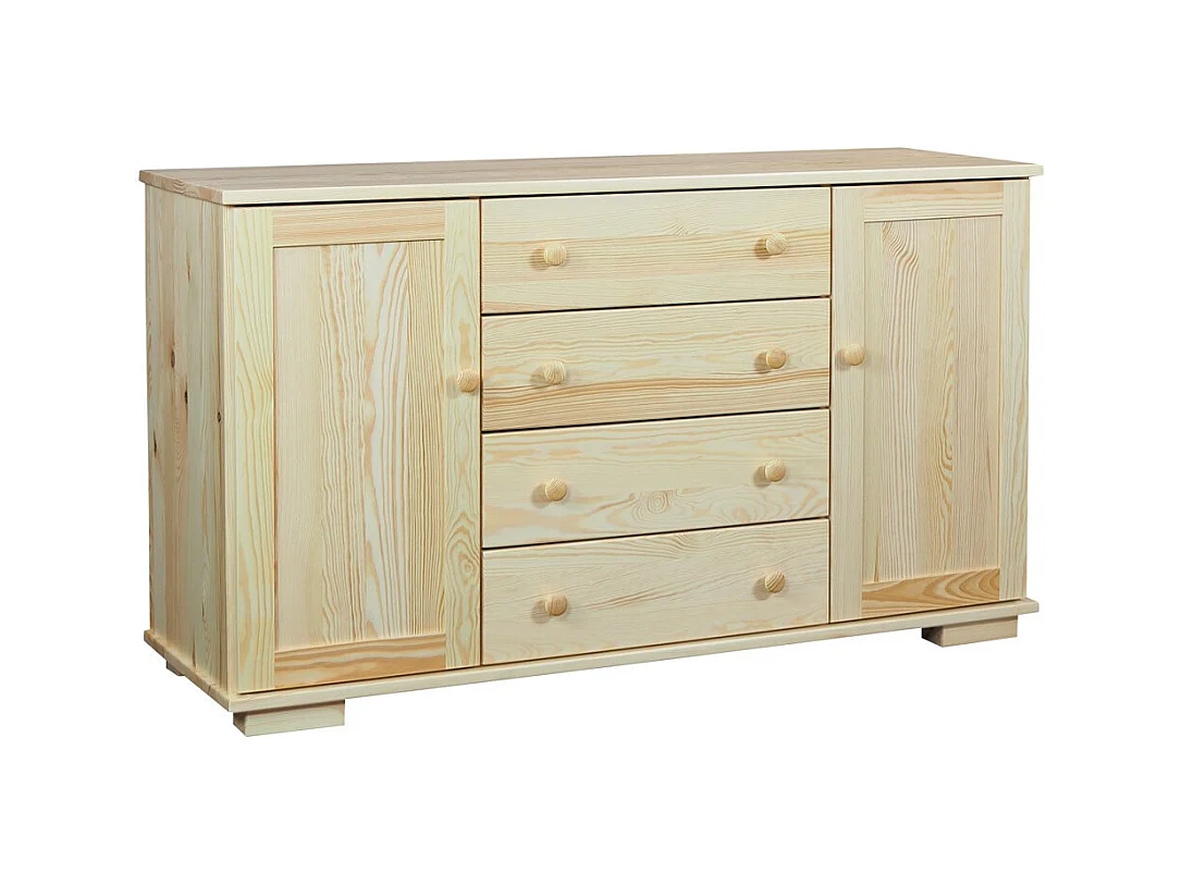 Komoda z drewna litego 137 cm Modern, 2 drzwi, 4 szuflady, sosnowa