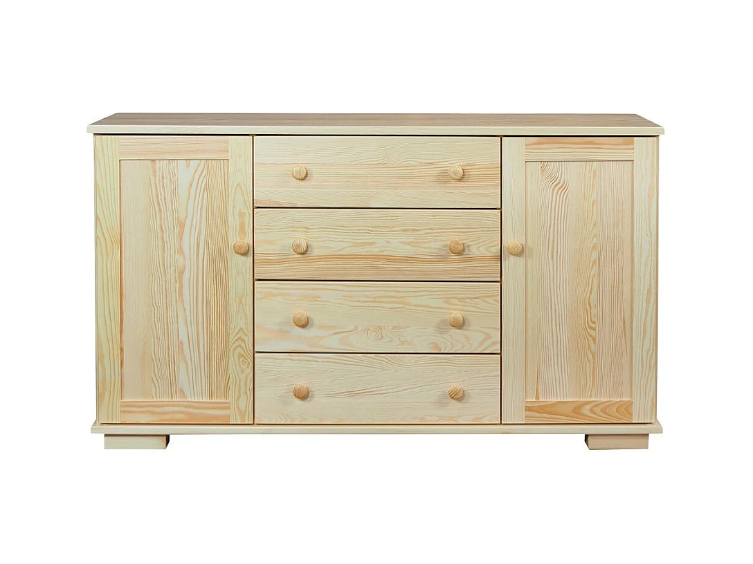 Komoda z drewna litego 137 cm Modern, 2 drzwi, 4 szuflady, sosnowa