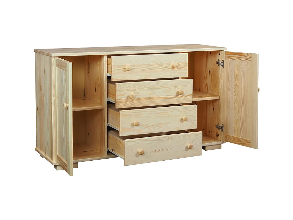 Komoda z drewna litego 137 cm Modern, 2 drzwi, 4 szuflady, sosnowa