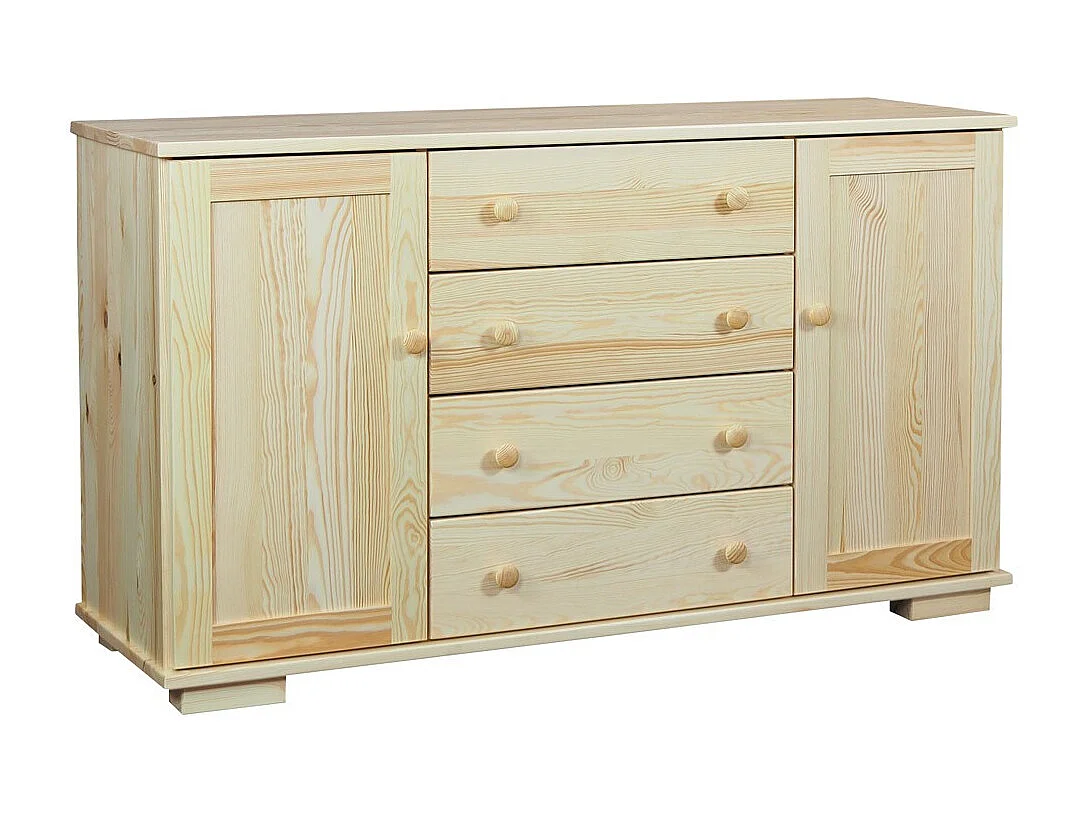 Komoda z drewna litego 137 cm Modern, 2 drzwi, 4 szuflady, sosnowa