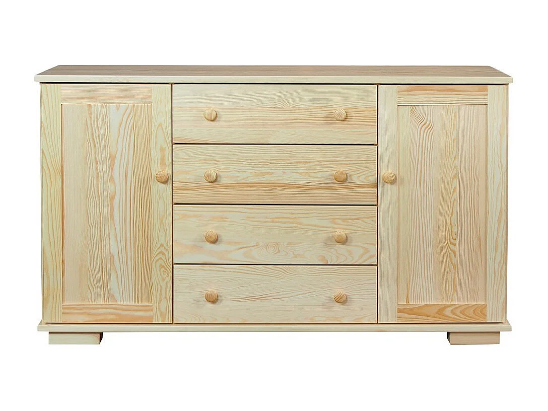 Komoda z drewna litego 137 cm Modern, 2 drzwi, 4 szuflady, sosnowa