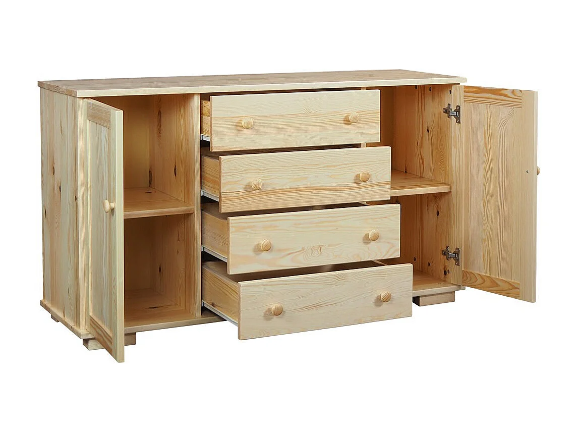Komoda z drewna litego 137 cm Modern, 2 drzwi, 4 szuflady, sosnowa