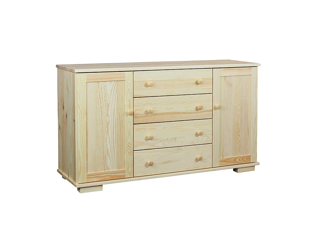 Komoda z drewna litego 137 cm Modern, 2 drzwi, 4 szuflady, sosnowa
