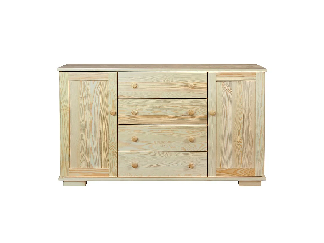 Komoda z drewna litego 137 cm Modern, 2 drzwi, 4 szuflady, sosnowa